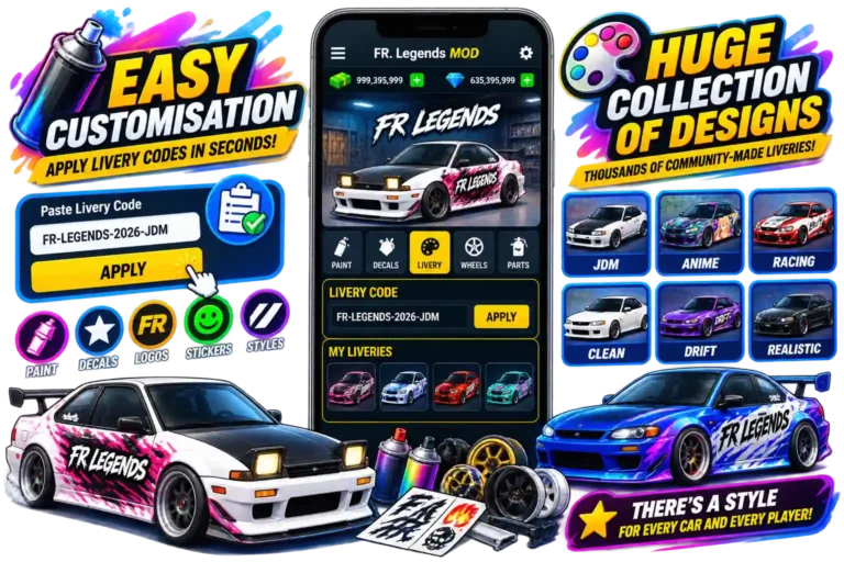 FR Legends MOD APK with easy customization and a huge livery design collection