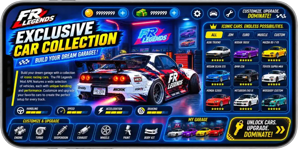 FR Legends MOD APK with an exclusive collection of iconic racing cars
