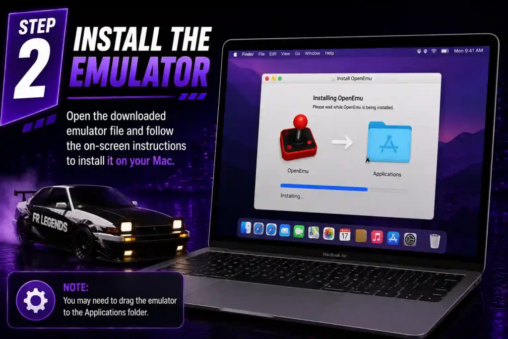 FR Legends Mod IPA for Mac download guide showing how to download an emulator such as OpenEmu or RetroArch and prepare a Mac for FR Legends Mod IPA installation