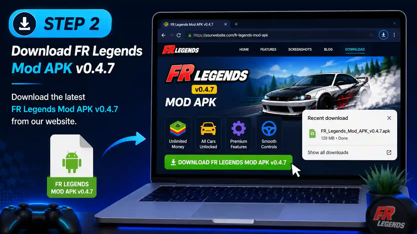 FR Legends Mod APK v0.4.7 for PC download and installation guide showing how to download the game and install it on Windows PC