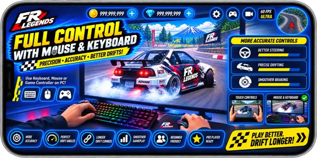 FR Legends MOD APK with mouse and keyboard controls for precise drifting