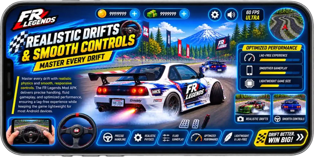 FR Legends MOD APK with realistic drifting, smooth controls, and optimized performance