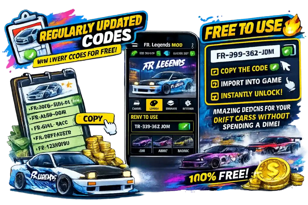 FR Legends MOD APK with regularly updated livery codes and free designs