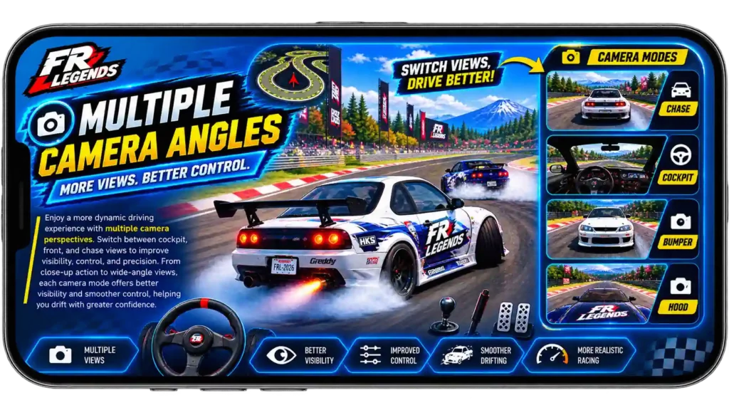 FR Legends MOD APK with multiple camera angles for better visibility and drifting