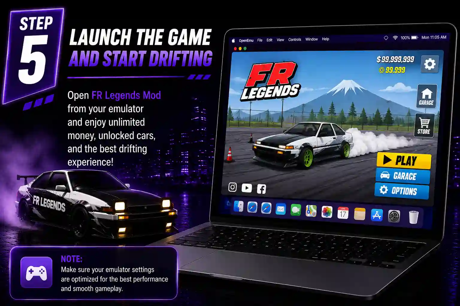 FR Legends Mod IPA for Mac download guide showing how to download an emulator such as OpenEmu or RetroArch and prepare a Mac for FR Legends Mod IPA installation