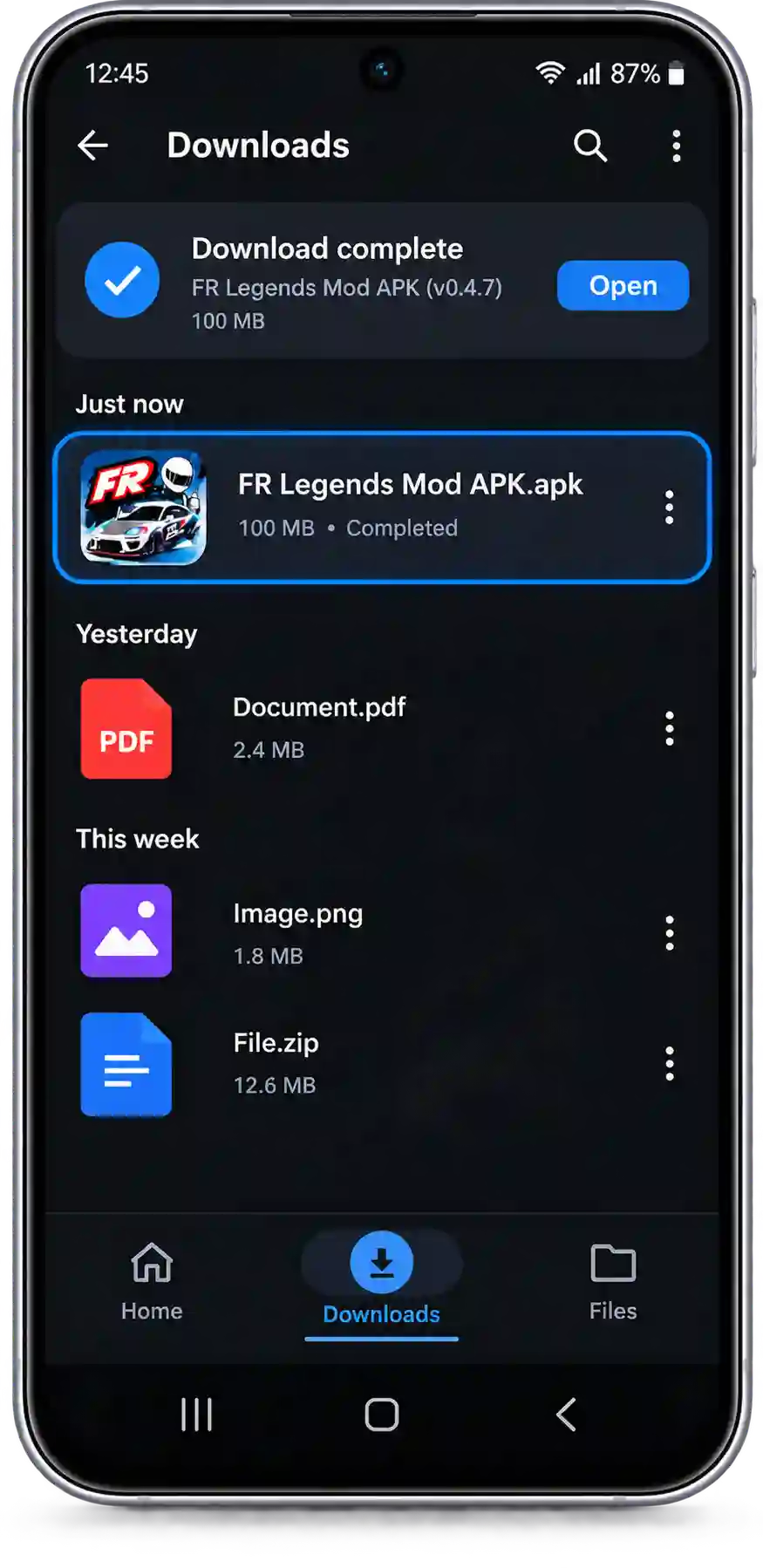 FR Legends 2 Mod APK download and installation guide showing how to enable unknown sources, download the APK, and install the game on Android