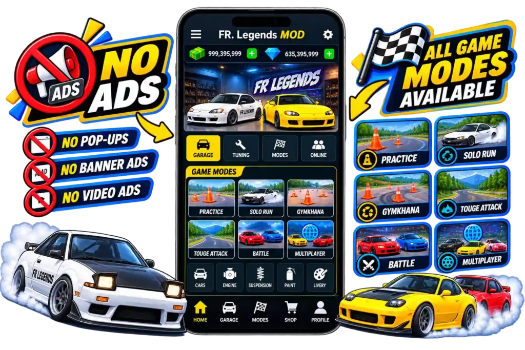 FR Legends MOD APK with no ads and all game modes available
