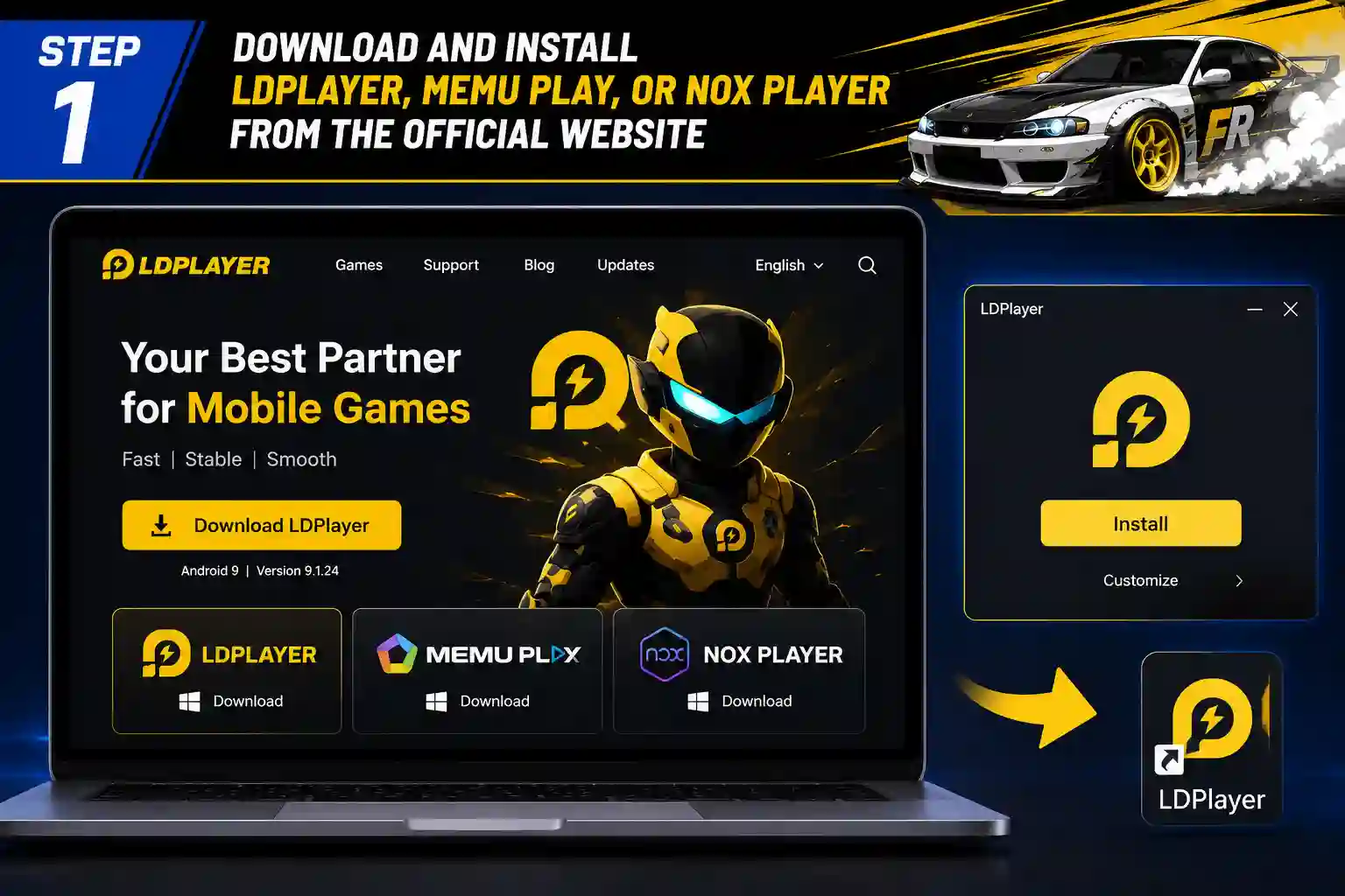 FR Legends Mod APK v0.4.7 for PC download and installation guide showing how to download the game and install it on Windows PC