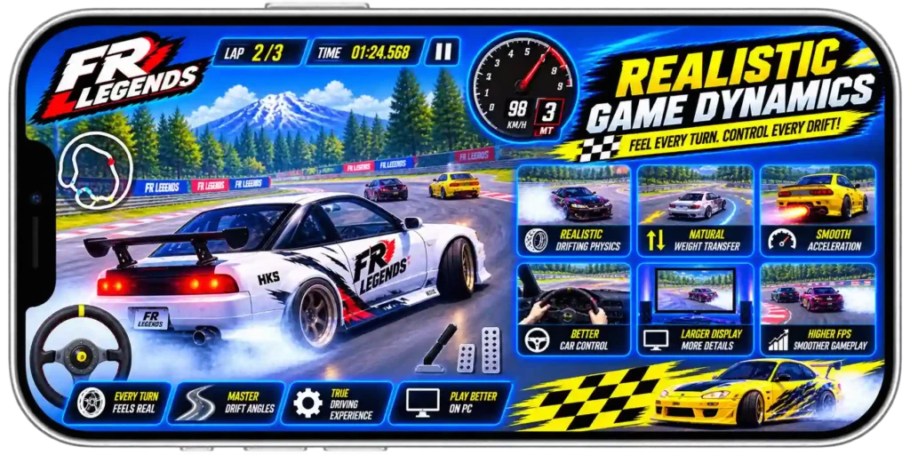 FR Legends MOD APK with realistic drifting physics and smooth game dynamics