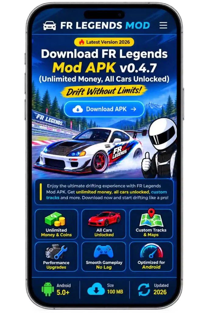 FR Legends 2 Mod APK download and installation guide showing how to enable unknown sources, download the APK, and install the game on Android