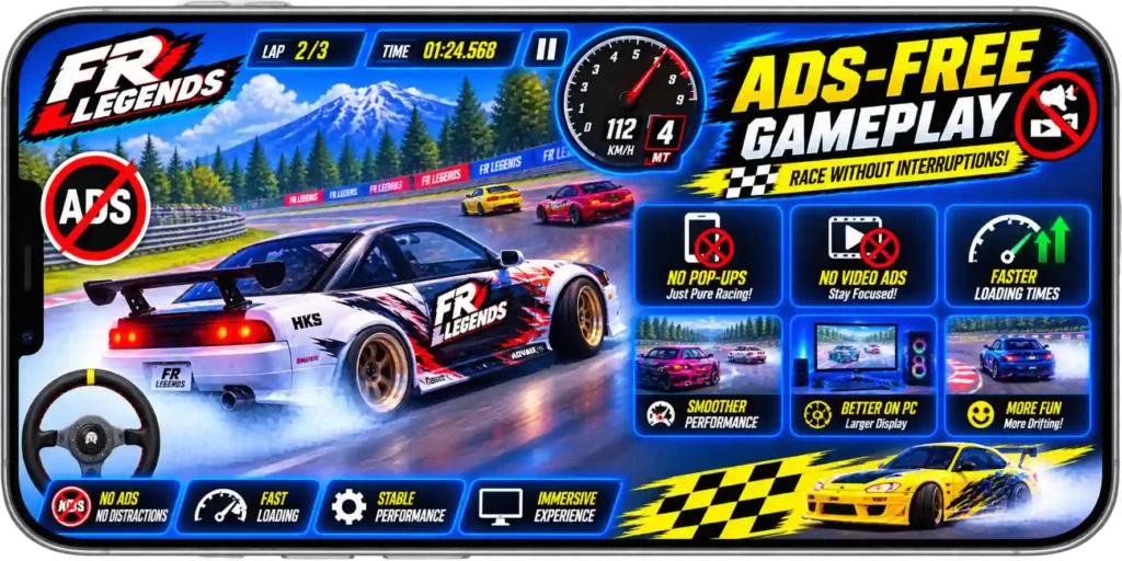 FR Legends MOD APK with ads-free gameplay, faster loading, and smooth performance