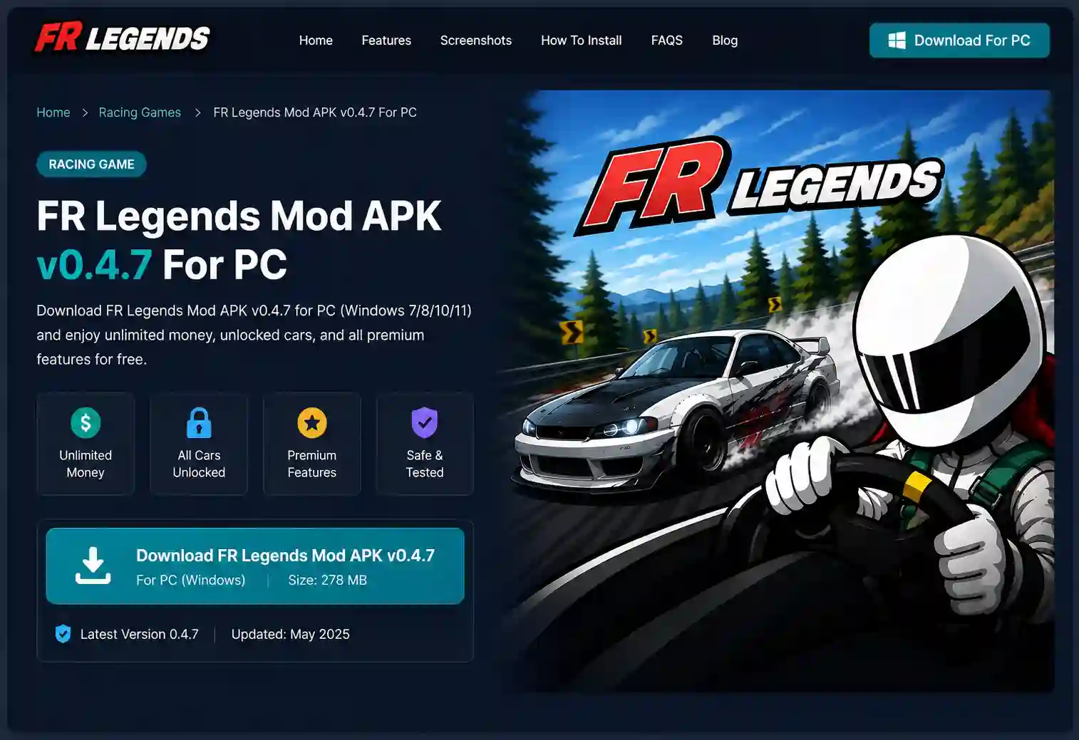 FR Legends Mod APK v0.4.7 for PC download and installation guide showing how to download the game and install it on Windows PC